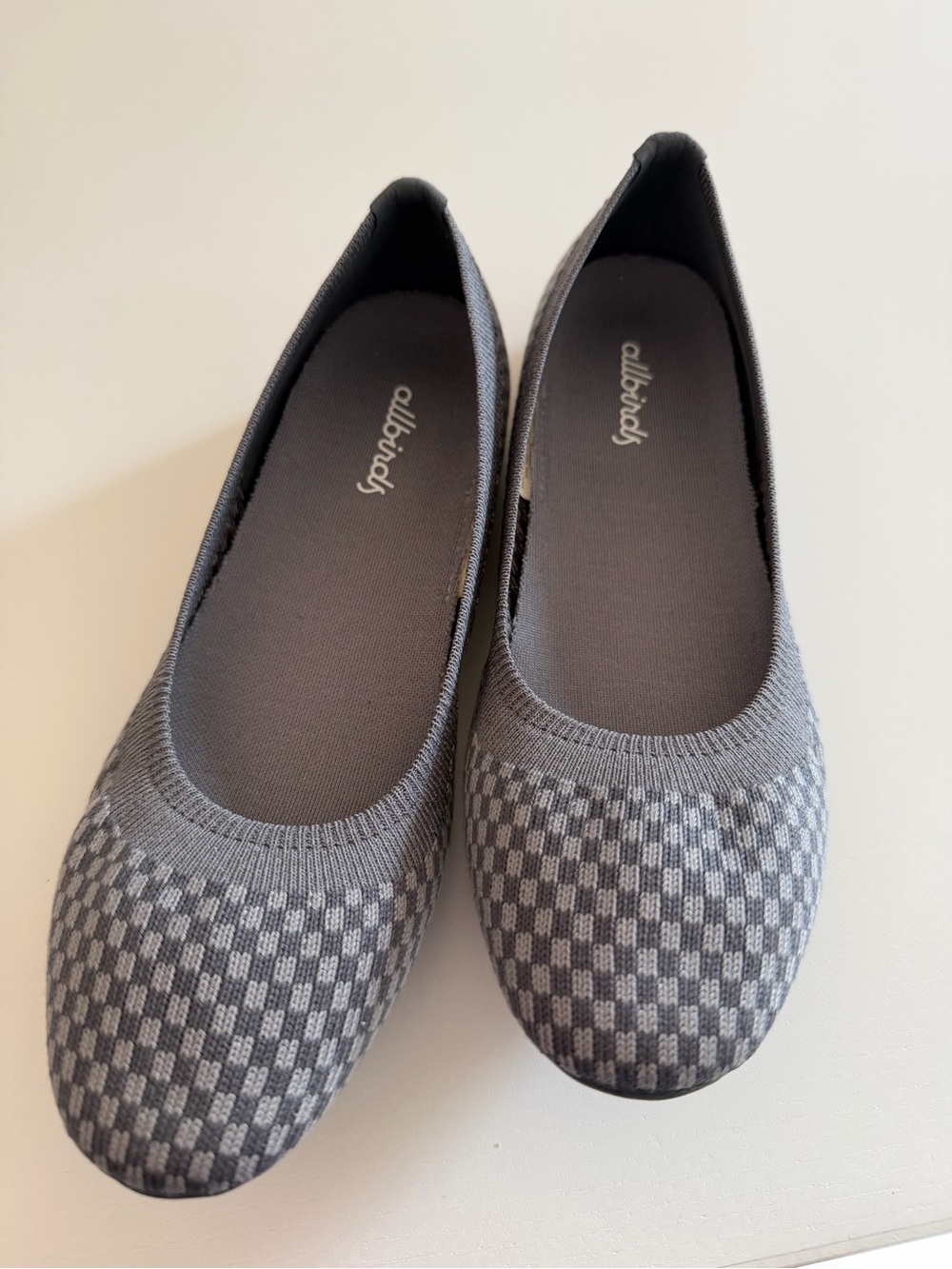 allbirds Women’s Gray Checkered Pattern Knit Ballet Flats W’s 5
